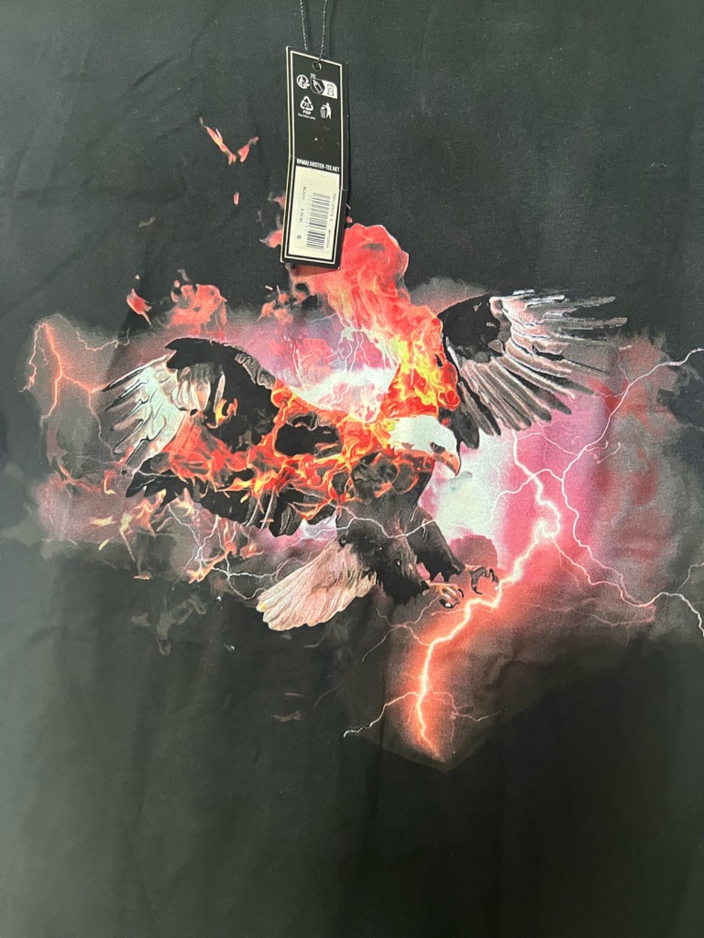 Graphic Eagle Flame Print Tee in Black and Red